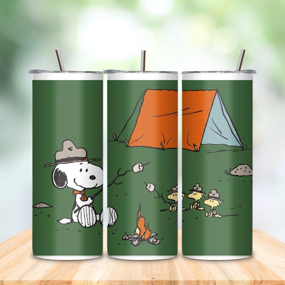 SNOOPY Camping Customizable 20oz insulated  tumbler, lid, metal straw, brush - Picture 6 of 9